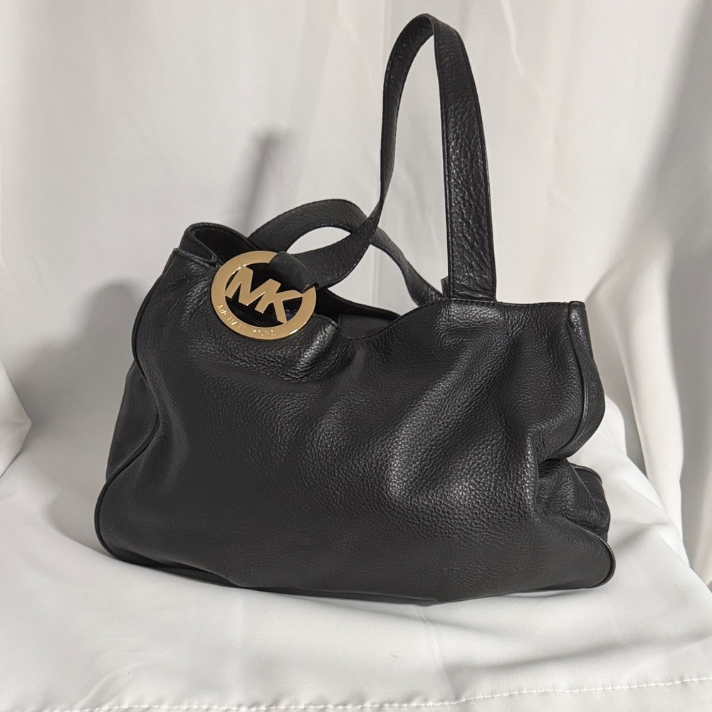 Michael Kors Black Shoulder Bag with Gold Logo